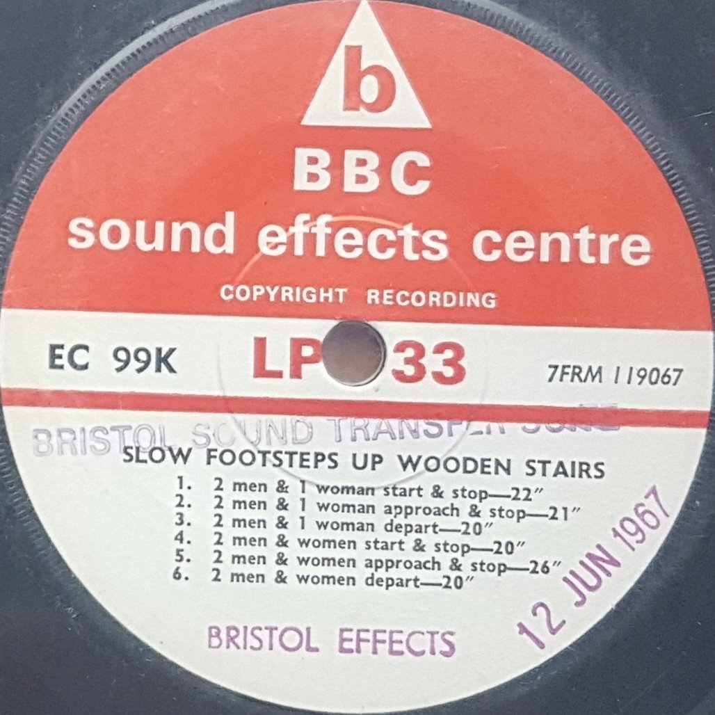 EC 99K Slow footsteps up wooden stairs Not registered from the BBC records and Tapes library Label
